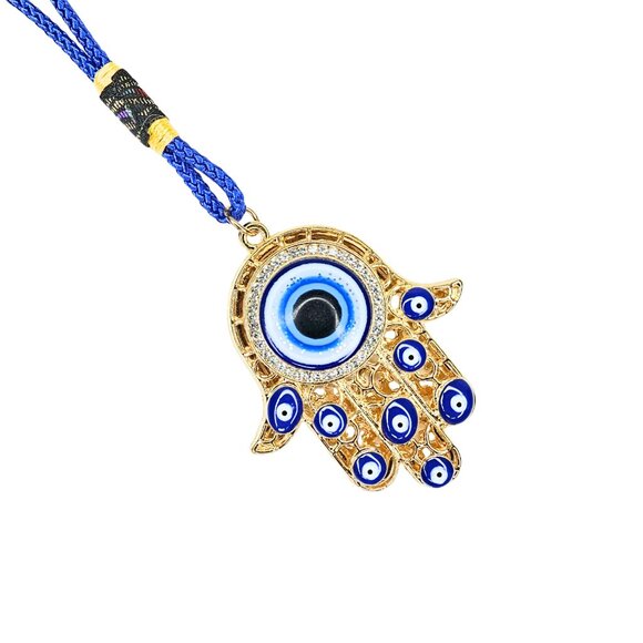 HAMSA HAND & Evil Eye Amulet Pendant Ornament with Crystal Rhinestones & Cord - Picture 3 of 5